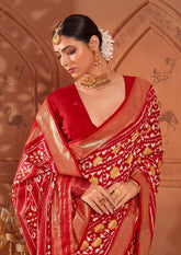 Persian Red  Ikkat Print Saree